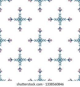 Floral seamless pattern with flowers and flowering plants on white background. Botanical backdrop. Flat cartoon colorful vector illustration for wrapping paper, textile print, wallpaper.