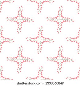 Floral seamless pattern with flowers and flowering plants on white background. Botanical backdrop. Flat cartoon colorful vector illustration for wrapping paper, textile print, wallpaper.