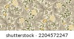 Floral seamless pattern with flowers and foliage on light background. Vector illustration.