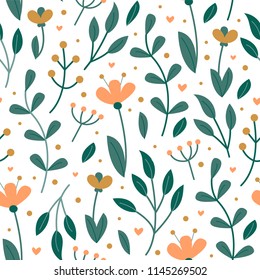 Floral seamless pattern. Flowers, foliage and berry. Great for fashion, cards, invitations, textile. Vector illustration.
