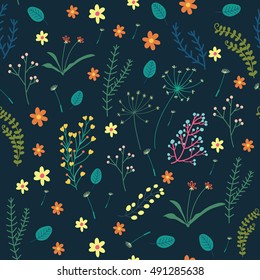 Floral seamless pattern with flowers and leafs. Vector illustration