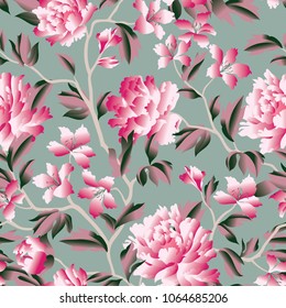 Floral seamless pattern.  Flowers and leaves garden background