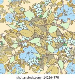 Floral seamless pattern with flowers and leaves