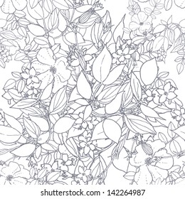 Floral seamless pattern with flowers and leaves