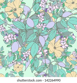 Floral seamless pattern with flowers and leaves