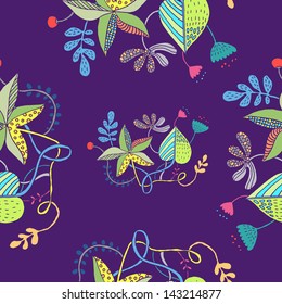 Floral seamless pattern with flowers and leaves
