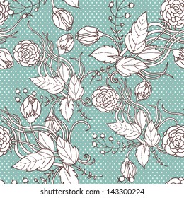 Floral seamless pattern with flowers and leaves