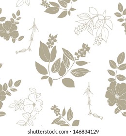 Floral seamless pattern with flowers and leaves