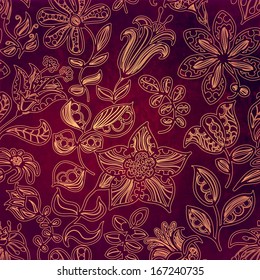 Floral  seamless pattern of flowers and leaves. Template frame design for card. Vintage Lace Doily.Can be used for packaging,invitations, Valentine's Day 