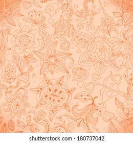 Floral  seamless pattern of flowers and leaves. Template frame design for card. Vintage Lace Doily.Can be used for packaging,invitations,