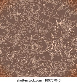 Floral  seamless pattern of flowers and leaves. Template frame design for card. Vintage Lace Doily.Can be used for packaging,invitations,