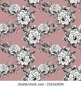 Floral seamless pattern with flowers and leaves on red background vector illustration