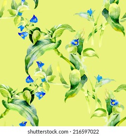 Floral seamless pattern with flowers and leaves on yellow background vector illustration