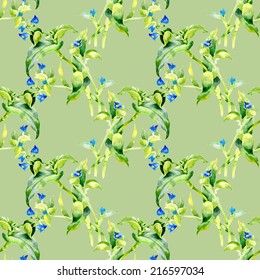 Floral seamless pattern with flowers and leaves on green background vector illustration