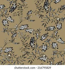 Floral seamless pattern with flowers and leaves on beige background vector illustration