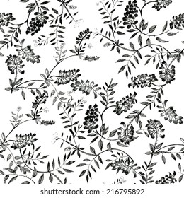 Floral seamless pattern with flowers and leaves on white background vector illustration