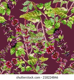 Floral seamless pattern with flowers and leaves on red background vector illustration