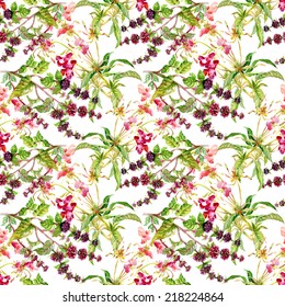 Floral seamless pattern with flowers and leaves on white background vector illustration