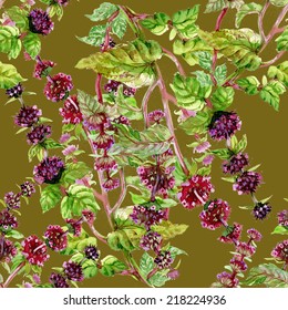 Floral seamless pattern with flowers and leaves on brown background vector illustration