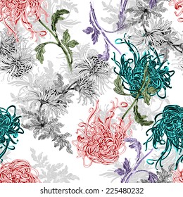 Floral seamless pattern with flowers and leaves on white background vector illustration