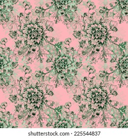 Floral seamless pattern with flowers and leaves on pink background vector illustration