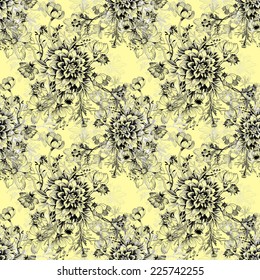 Floral seamless pattern with flowers and leaves on yellow background vector illustration