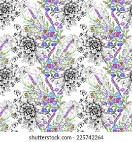 Floral seamless pattern with flowers and leaves on white background vector illustration