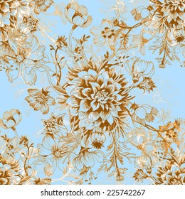 Floral seamless pattern with flowers and leaves on blue background vector illustration