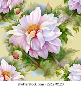 Floral seamless pattern with flowers and leaves on yellow background vector illustration