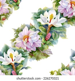 Floral seamless pattern with flowers and leaves on white background vector illustration