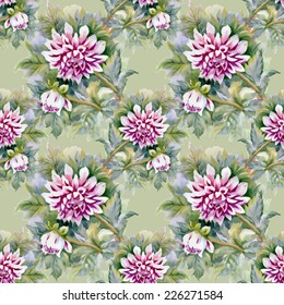 Floral seamless pattern with flowers and leaves on green background vector illustration