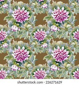 Floral seamless pattern with flowers and leaves on green background vector illustration