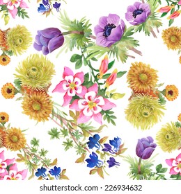 Floral seamless pattern with flowers and leaves on white background vector illustration