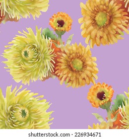 Floral seamless pattern with flowers and leaves on violet background vector illustration