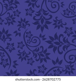 Padrão floral sem emenda com flores e folhas em fundo azul escuro. Padrão de damasco de vetor oriental com ornamento decorativo. Talavera cerâmica
