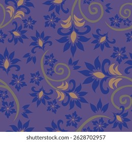 Floral seamless pattern with flowers and leaves on dark blue background.Oriental vector damask pattern with decorative ornament. Talavera pottery
