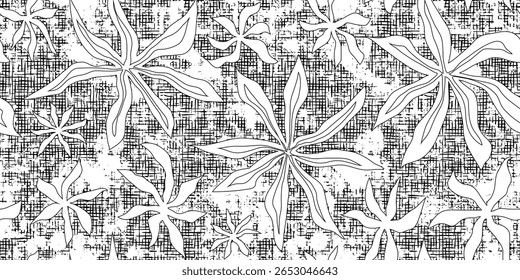Patrón inconsútil floral, flores y hojas, diseño de Vector, negro aislado sobre fondo blanco