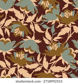 Padrão sem emenda floral com flores e folhas estilo vintage. Textura Botânica Vetorial. Padrão perfeito para design moderno. Não é IA
