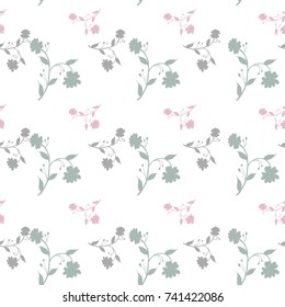 Floral seamless pattern with flowers and leaves. vintage color background, Vector illustration