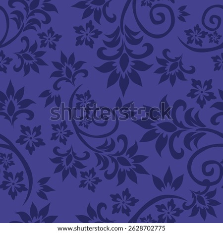 Floral seamless pattern with flowers and leaves on dark blue background.Oriental vector damask pattern with decorative ornament. Talavera pottery