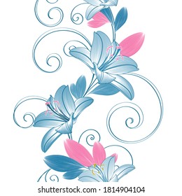 Floral seamless pattern with flowers of lilies. Vector illustration.