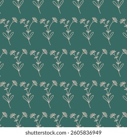 Floral Seamless Pattern, flowers line illustrations, vector line style, botanical background