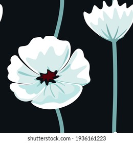 Floral seamless pattern. Flowers on black background. Vector wallpapper. 