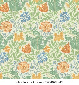 Floral seamless pattern with flowers on light background. Pastel colors. Vector illustration.