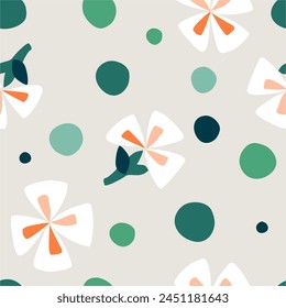 Floral seamless pattern. Flowers and peas on a beige background