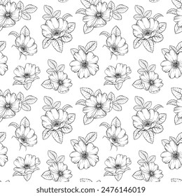 Floral seamless pattern with flowers, plants, berries.