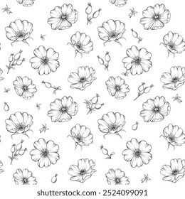 Floral seamless pattern with flowers, plants, berries.