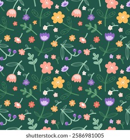 Floral seamless pattern with flowers and plants Vector seamless pattern