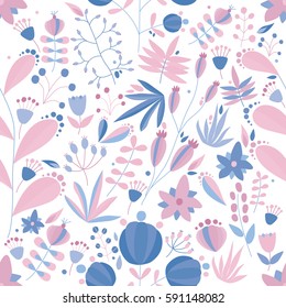 floral seamless pattern with flowers and plants in white background. tropical vector illustration.