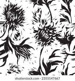 Patrón floral sin soldadura Flores rosas, peonías, hidrangea. Gráficos hechos a mano. Blanco negro. Estilo victoriano. Ilustración vectorial. Textiles, papel, decoración de papel pintado. Fondo vintage. Tapa de flor